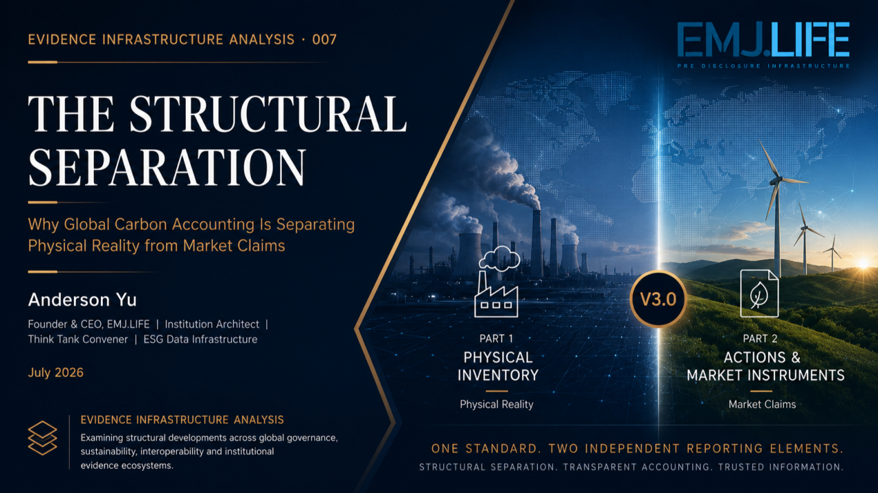 結構性分離:全球碳會計為何拆分實體排放與市場宣稱,Evidence Infrastructure Analysis 007 封面
